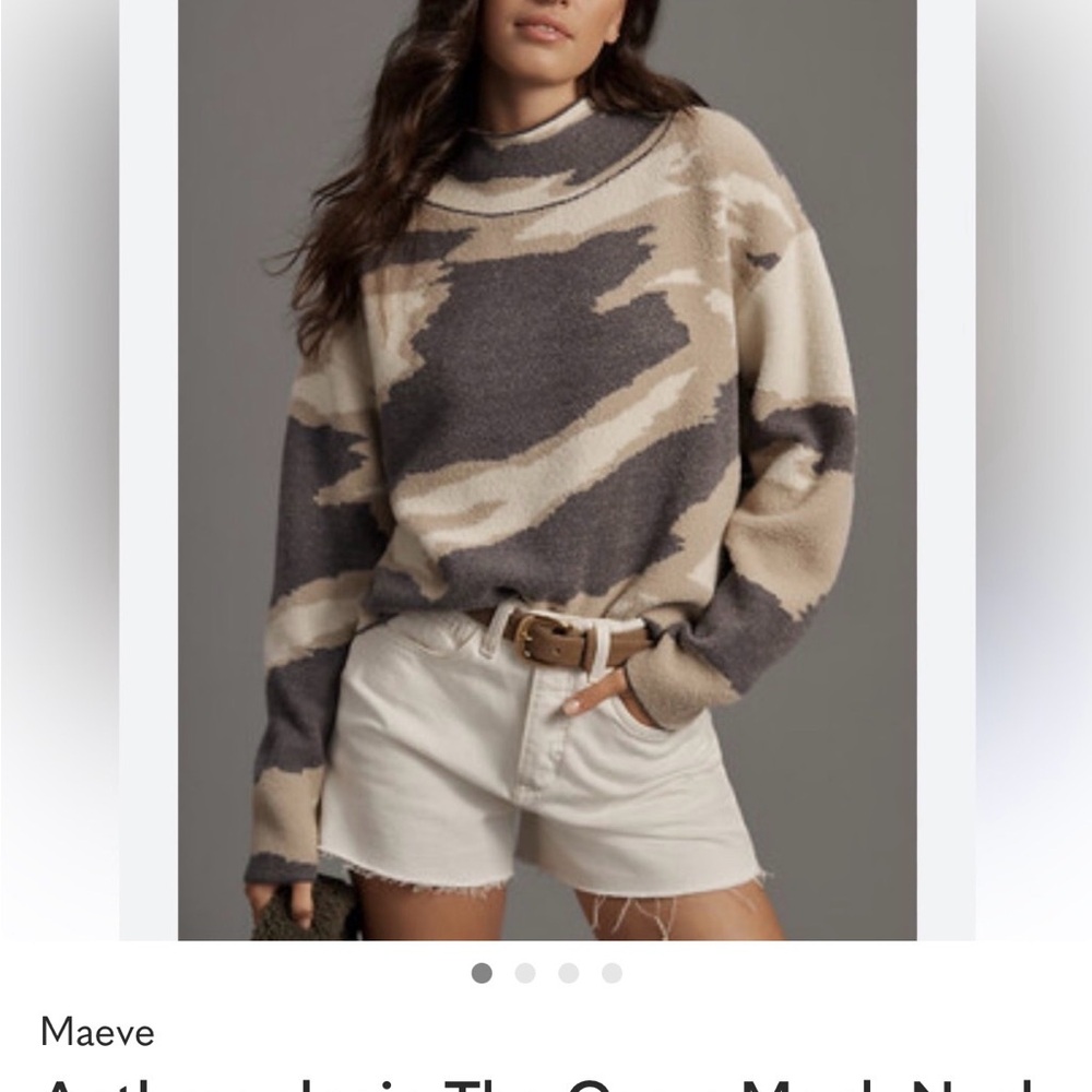 Anthropologie Maeve Women's Cowl Neck Sweater - Gray and Cream